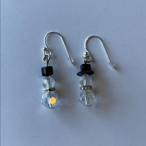 Silver Snowman Dangle Bead Earrings
